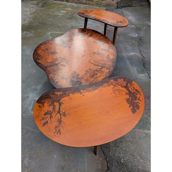 Buchschmid & Gretaux Inlay Inlaid Marquetry 3 pc. Coffee table and 2 End Tables - Picture 4 of 16